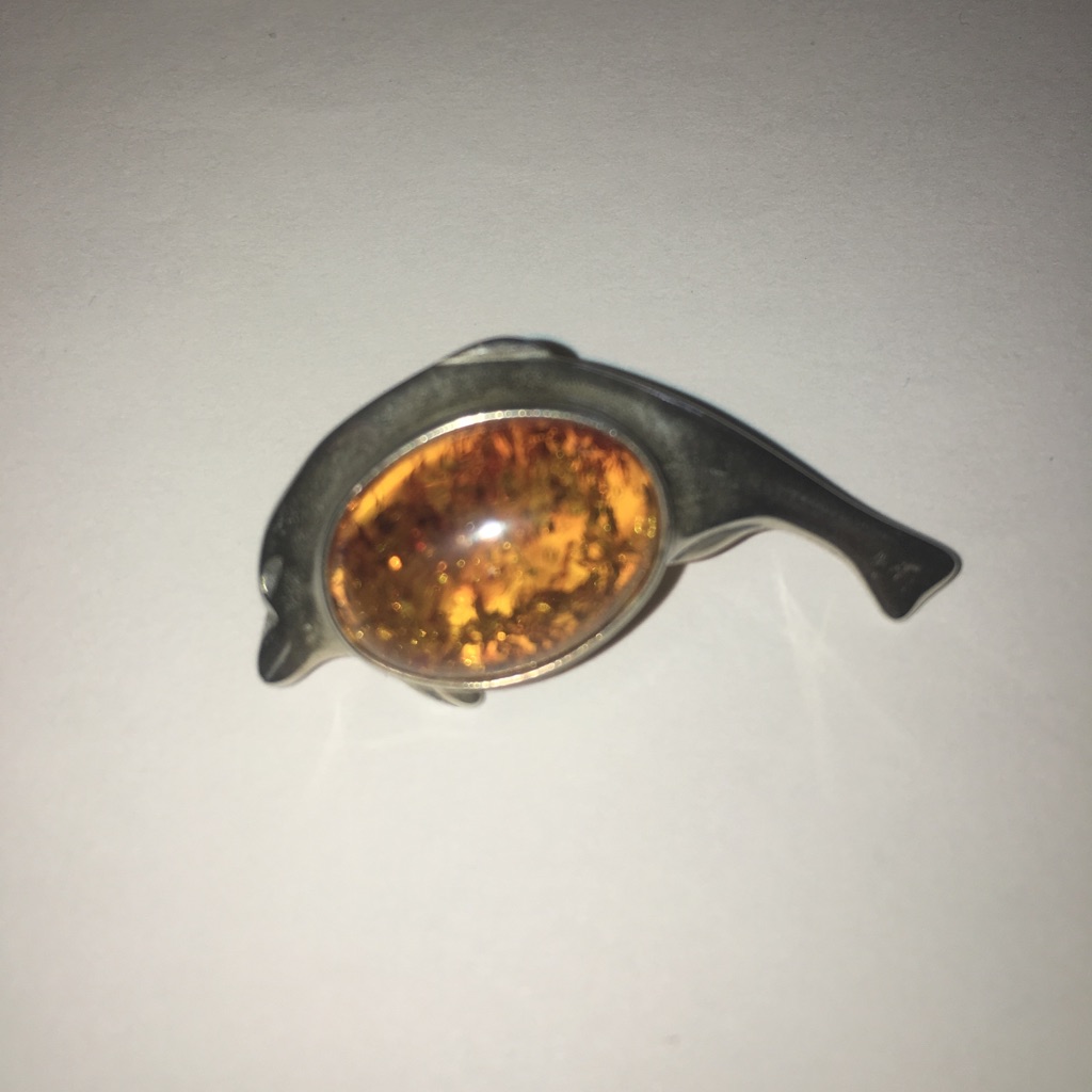 Baltic Amber Sterling Silver Dolphin Pin Or Brooch